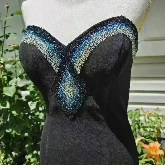 Cassandra Stone beaded evening formal gown black silver blue size 12 - Picture 4 of 5